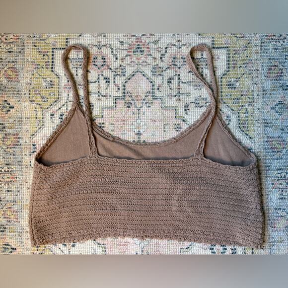 Aerie 100% Cotton Knit Crochet Crop Tank Women’s Extra Large in Tan Brown XL - Picture 3 of 5